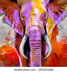modern oil painting of colorful elephant, autumn, colorful, artist collection of animal painting for decoration and interior, canvas art, abstract