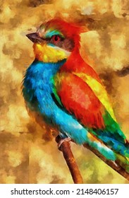 modern oil painting cute colorful bird  artist collection animal painting for decoration   interior  canvas art  abstract  illustration