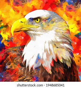 modern oil painting of eagle, artist collection of animal painting for decoration and interior, canvas art, abstract.