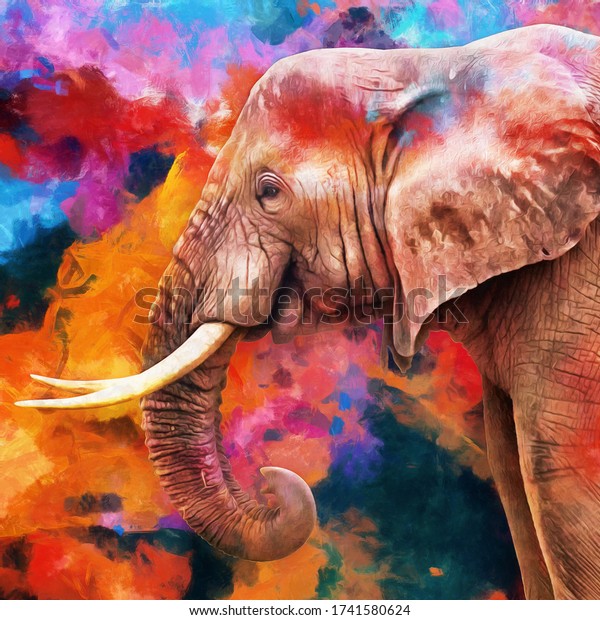 modern oil\
painting of elephant, artist collection of animal painting for\
decoration and interior, canvas art,\
abstract.