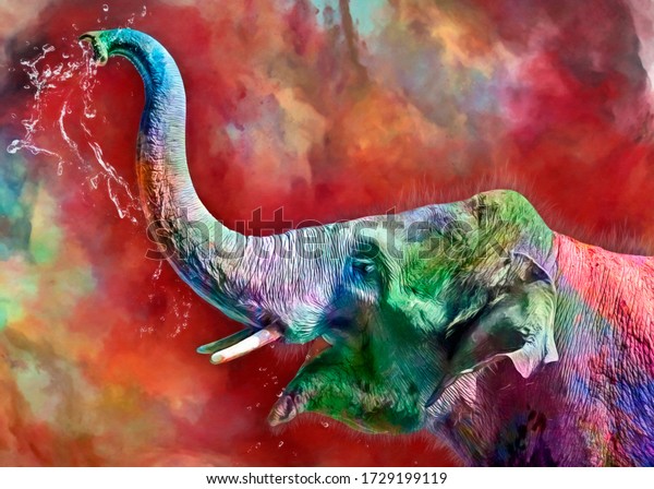 Painting of an elephant happy, Wallpaper Kenya collection of animal wallpaper for wall decoration