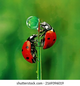 Modern Oil Painting Of Ladybug, Artist Collection Of Animal Painting For Decoration And Interior, Canvas Art, Abstract.