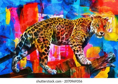 modern oil painting of leopard, artist collection of animal painting for decoration and interior, canvas art, abstract.
