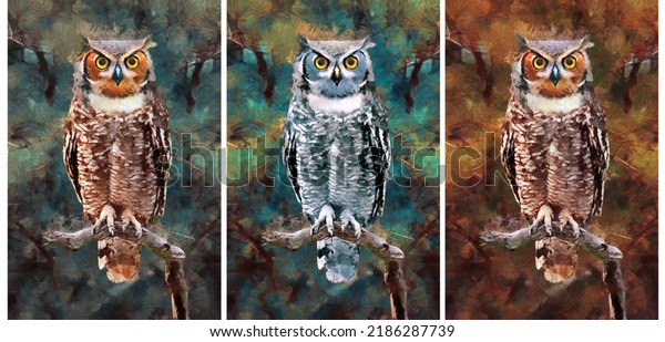 modern oil painting of owl. artist collection\
of animal painting for decoration and interior, canvas art,\
abstract.  winter , autumn. white\
owl