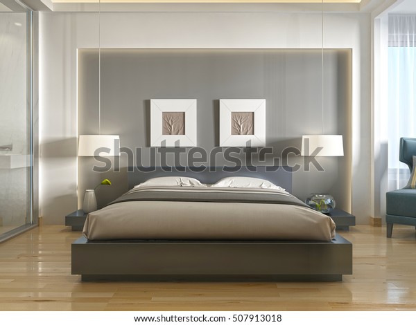 Modern One Double Bed Front View Stock Illustration 507913018