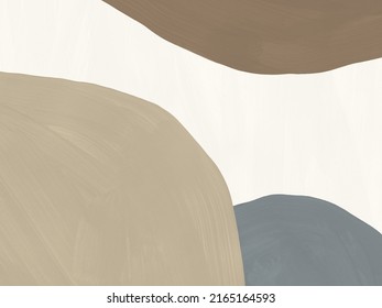Modern organic shapes background in natural colors  Hand painted textured gouache template  Neutral texture and paint brush strokes  Abstract hand drawn painting design in blue  beige  brown tones