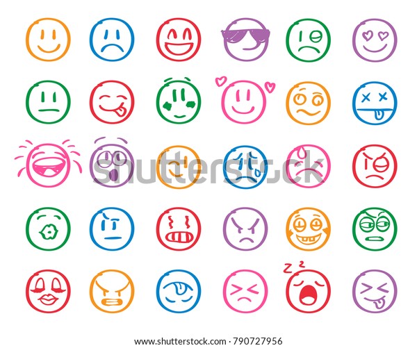 Modern Outline Style Emoji Icons Collection Stock Illustration ...