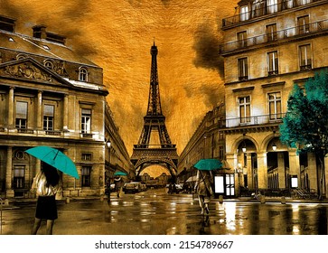 modern painting of golden Paris and Eiffel tower. The texture of the oriental style of gray and gold canvas with an abstract pattern. artist collection of animal painting for decoration and interior,