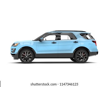 Modern Pale Blue SUV Car - Side View - 3D Illustration