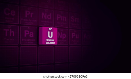 Modern periodic table element Uranium 3D illustration