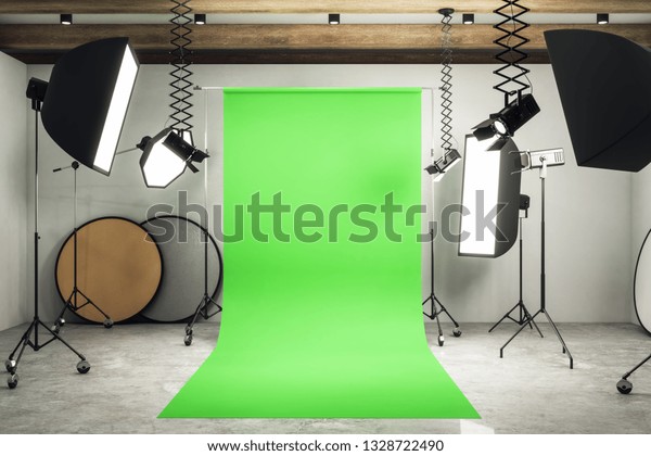 Modern Photo Studio Interior Green Background Stock Illustration ...