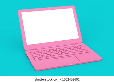 Modern Pink Laptop Computer With Blank Screen For Your Design In Duotone Style On A Blue Background. 3d Rendering