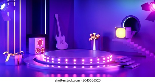 Modern Podium Disco Dance Background 3D Rendering