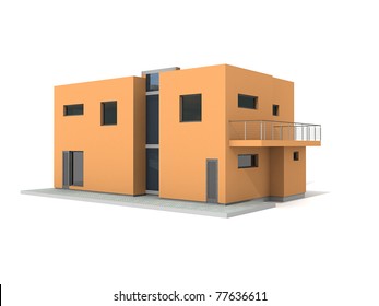 Modern Private Orange House Exterior Isolated Over White 3d