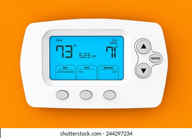 Modern Programming Thermostat On A Orange Wall