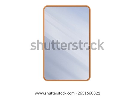 a modern rectangular mirror with rounded corners and a vibrant orange frame, isolated on a white background