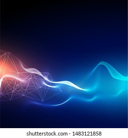 Modern red to blue gradient wave illustration with light streaks flowing in between
