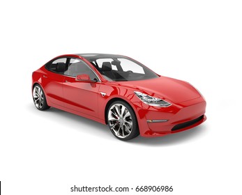 Modern Red Electric Family Car - Studio Shot - 3D Illustration