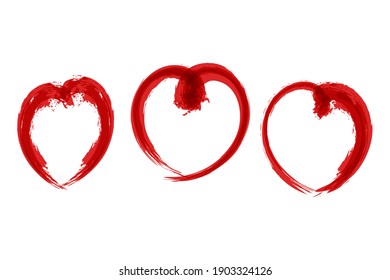 Modern Red Grunge Hearts Background. Colorfull Ink Abstract Jpeg Illustaration Watercolor Line Art Brush Pattern.