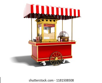 Modern Red Popcorn Machine 3d Rendering On White Background With Shadow