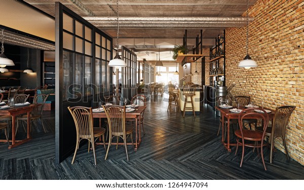 Modern Restaurant Interior Design 3d Rendering Stock Illustration ...