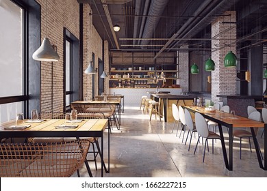 Modern Restaurant Interior Design Concept. 3d Rendering