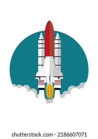 Modern Rocketship Lift Off White Background