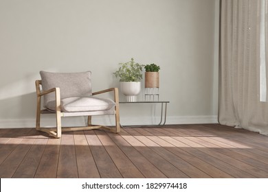 modern room with armchair,plant and table interior design. 3D illustration - Shutterstock ID 1829974418