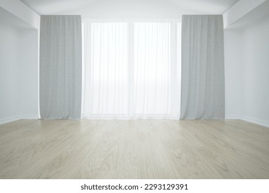modern room with curtains interior design. 3D illustration - Shutterstock ID 2293129391