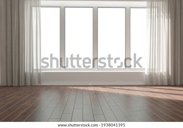 modern room with curtains interior design.\
3D illustration