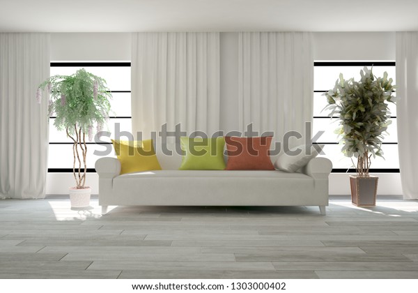 Modern Room Sofa Plants Interior Design Stock Illustration