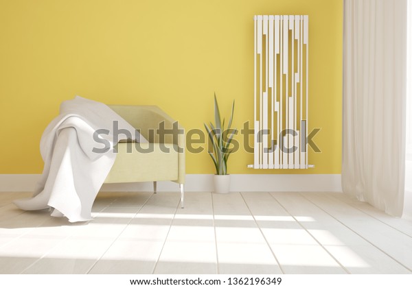 Modern Room Yellow Wallarmchair Plaid Iron Stock