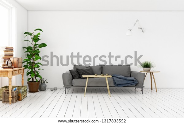 Modern Scandinavian Style Living Room Interior Stock