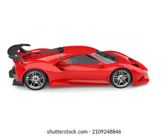 Modern Scarlet Red Super Sports Car - Top Down View - 3D Illustration