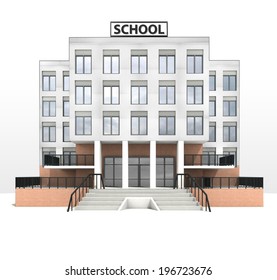 Modern School Building Design Front Facade View Illustration