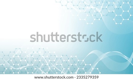 Modern science background with lines, dots and hexagons. Wave flow abstract background. Molecular structure for medical, technology, chemistry, science. illustration.