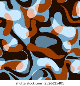 Modern seamless abstract pattern. Bold organic shapes in blue brown and black. Fluid forms and playful color palette illustration  for contemporary textiles, home decor, and graphic design