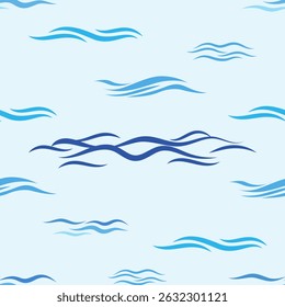 A modern seamless wave pattern featuring flowing blue lines in various shades, mimicking ocean currents on a light blue background, perfect for nautical or marine-themed designs.