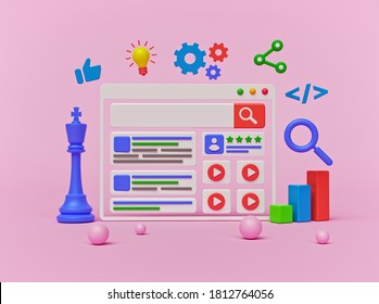 modern search engine optimization and Internet website promotion concept. minimal 3d icons. 3d rendering