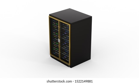 Modern Server Rack. Server Rack Image. Isolated On White Background. 3d Render