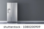 Modern side by side Stainless Steel Refrigerator. Fridge Freezer Isolated on a White Background. 3d rendering