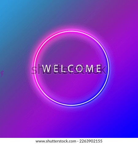 Modern simple welcome button or screen on a pink and blue gradient background with a neon effect