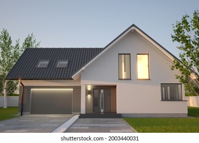 Modern Single Family House, 3D Illustration