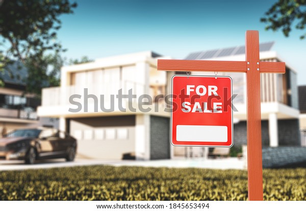 Modern\
single-family house for sale - 3d\
illustration