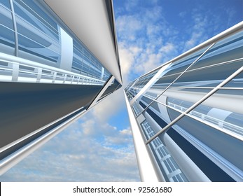 Modern skyscrapers on cloudscape background