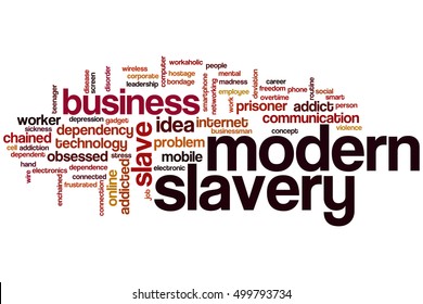 Modern Slavery Word Cloud Concept, Tags Related To Modern Slavery In Business.