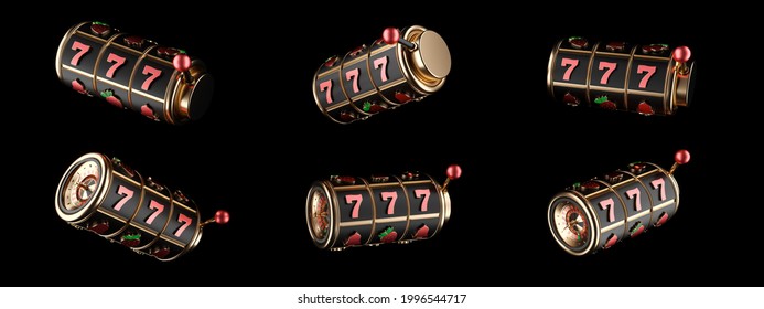 Modern Slot Machine, Reel. Golden, Black And Red, Rotation, Isolated On The Black Background - 3D Illustration