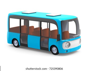 Modern Small Blue Cartoon Bus. 3d Illustration