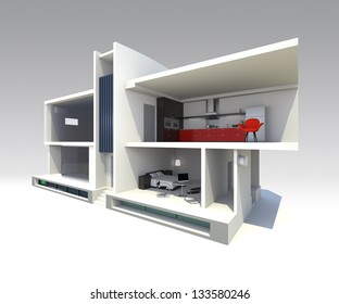 Modern Smart House Design With Open Structure To See Through. Support By Home Battery System,energy Saving Appliances ,