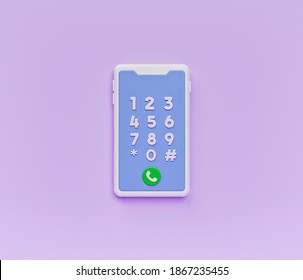 Modern Smartphone Dial Keypad Screen Isolated. Minimal Design. 3d Rendering